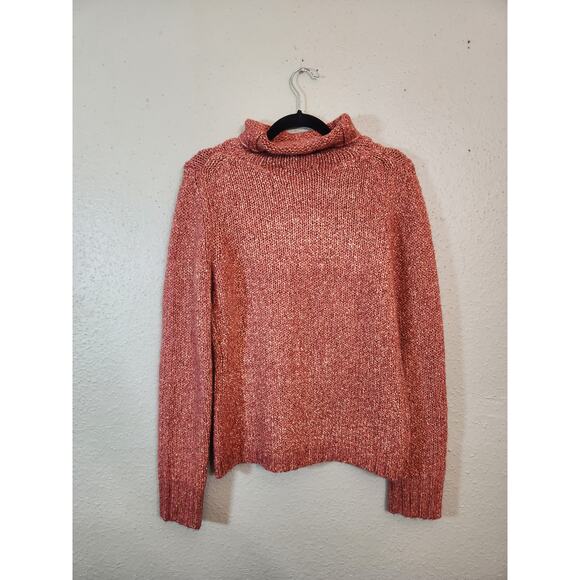 LOFT Women's Pointelle Mixed Ribbed Turtle Neck Pullover Sweater Orange Size M - Picture 2 of 5